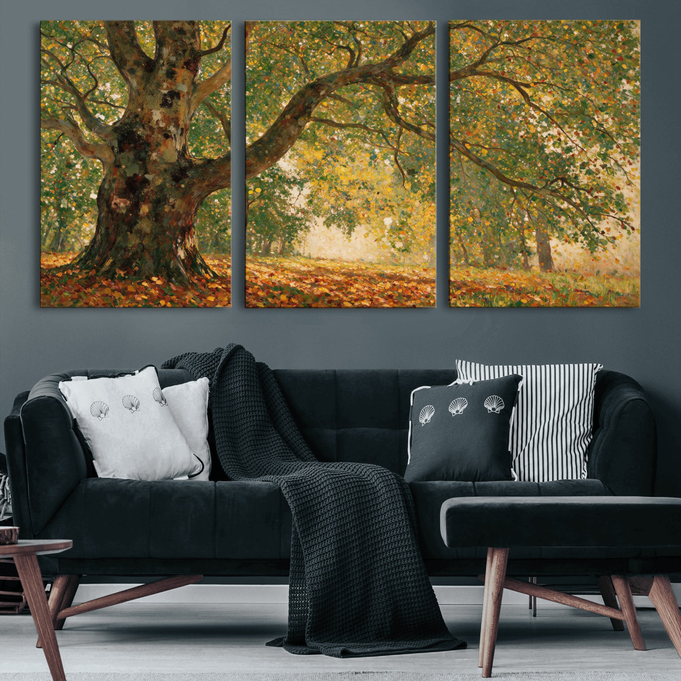 52555601-MGV-CV-36X24 - Claude Monet Style The Bodmer Oak Fontainebleau Forest Wall Art Canvas Print, Autumn Landscape Painting Print