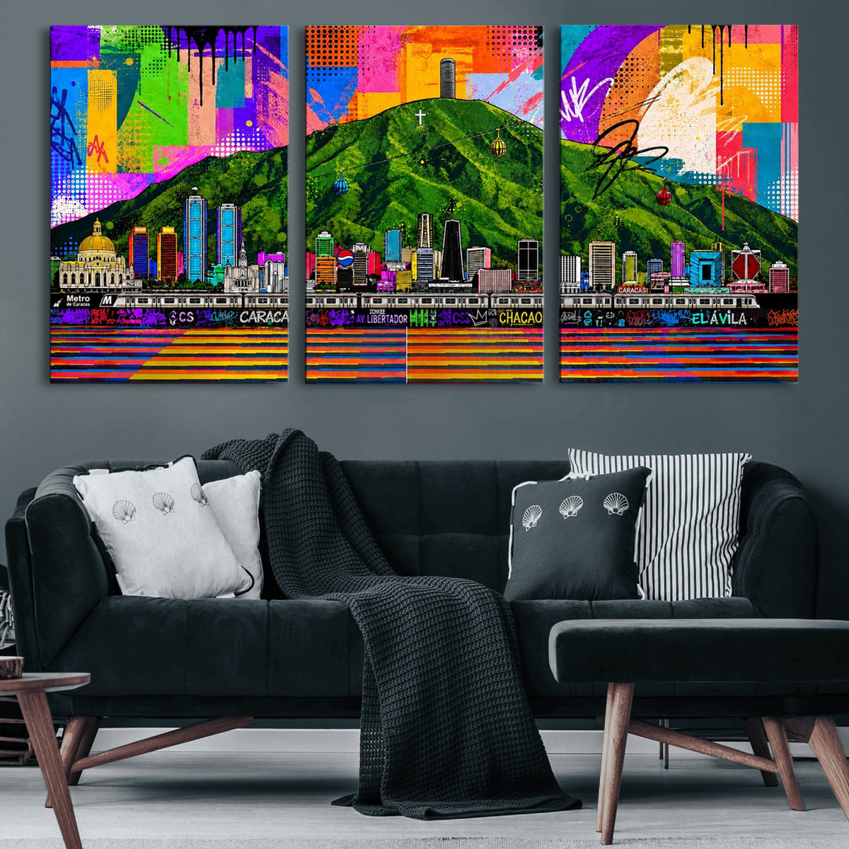 86696255-MGV-CV-36X24 - Mount Ávila, Caracas, Venezuela Wall Art Print by Artist Yorlette - Graffiti Caracas Skyline Canvas Art, Colorful Street Artwork - Venezuela El Avila Poster Print