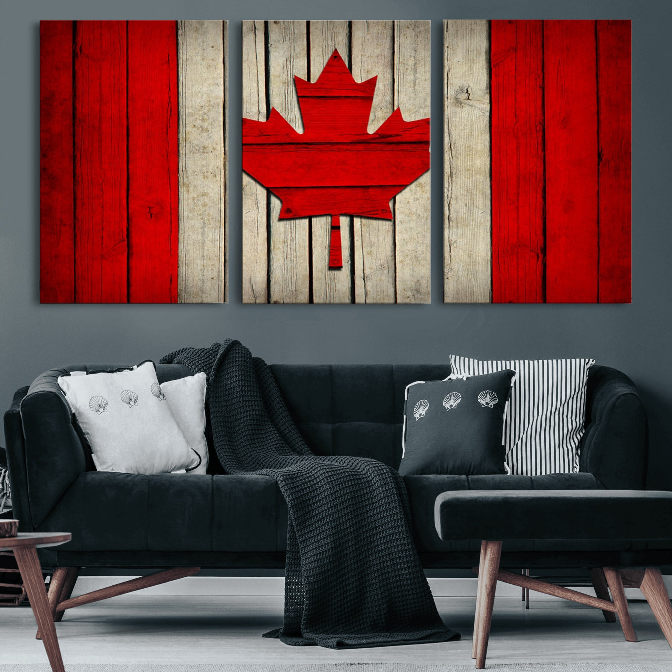 22674-MGV-CV-60X30-3P-Rustic Canada Flag Wall Art – Framed Canadian Flag Canvas Print, Vintage Wood Texture Home or Office Decor