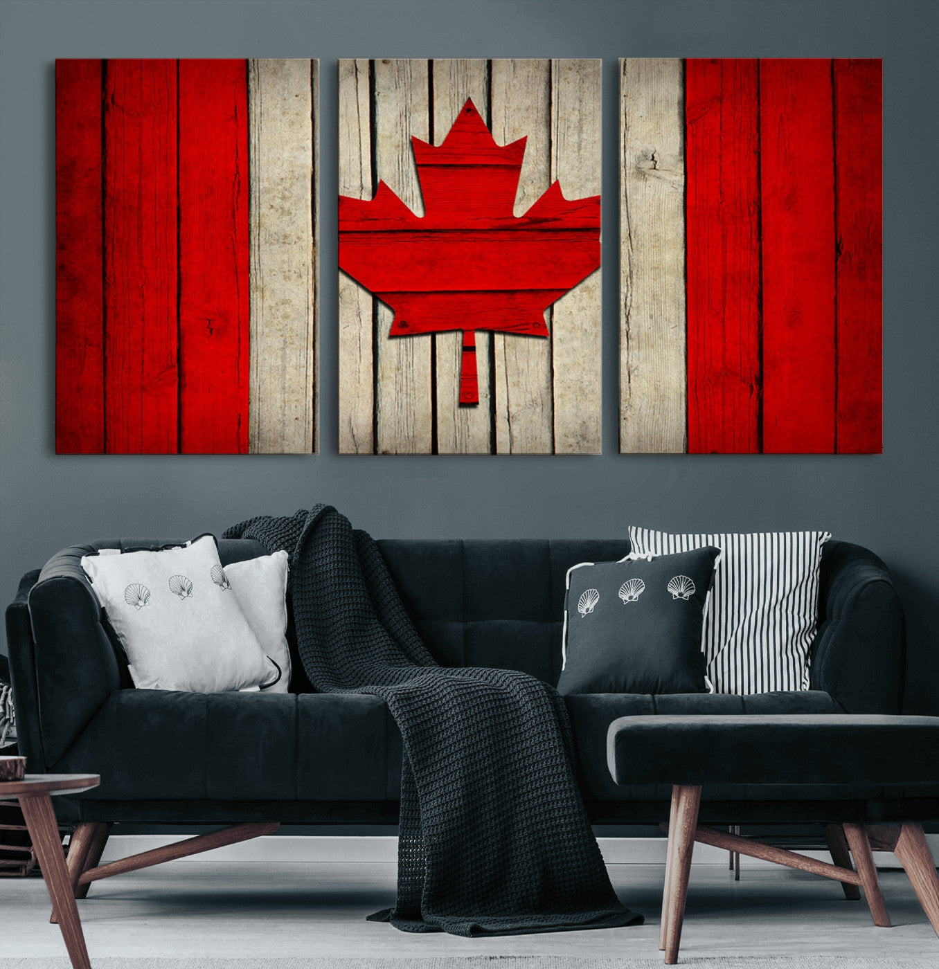 22674-MGV-CV-60X30-3P-Rustic Canada Flag Wall Art – Framed Canadian Flag Canvas Print, Vintage Wood Texture Home or Office Decor