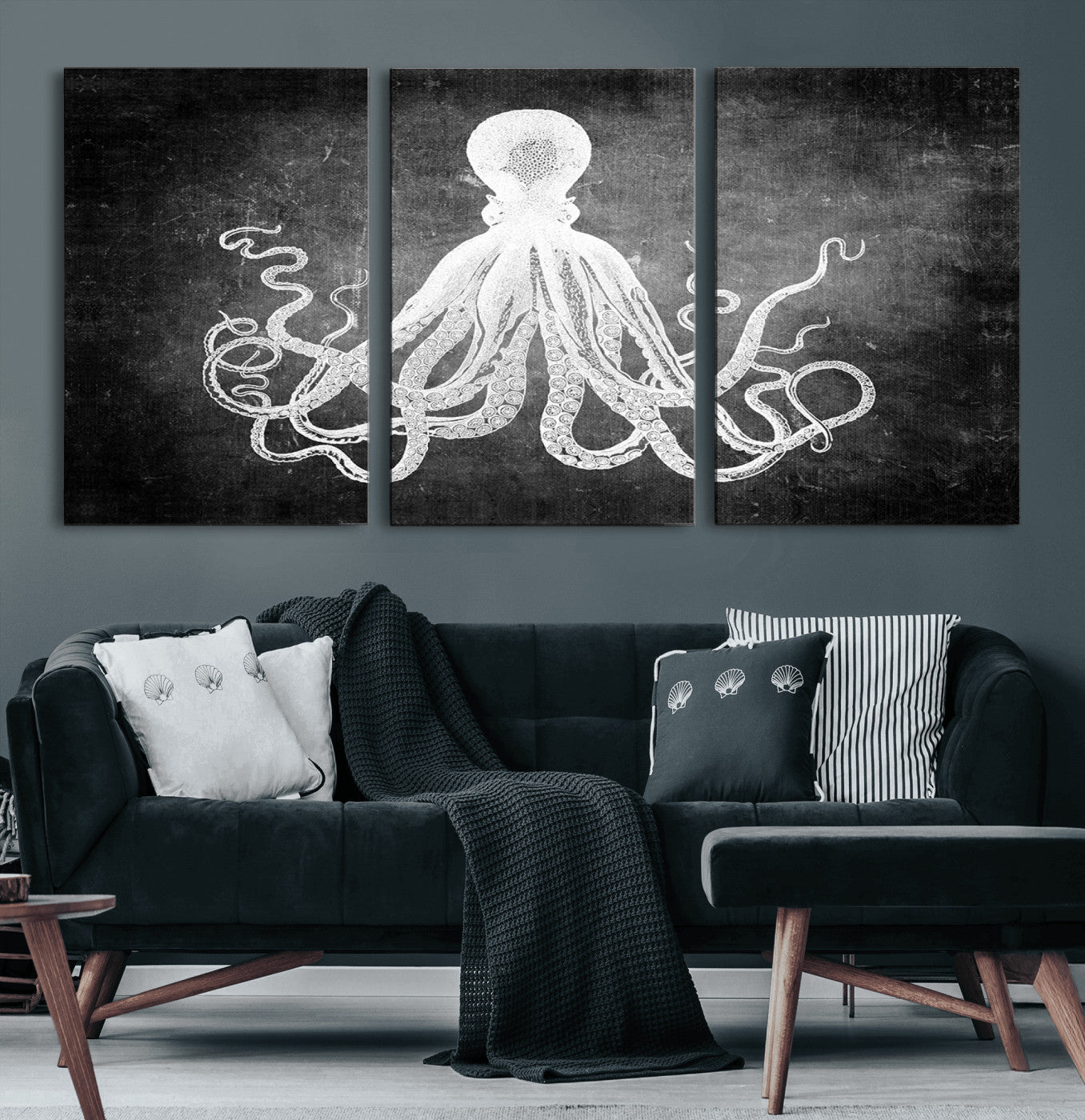 67312-MGV-CV-60X30-3P-Black White Octopus Wall Art Canvas Print