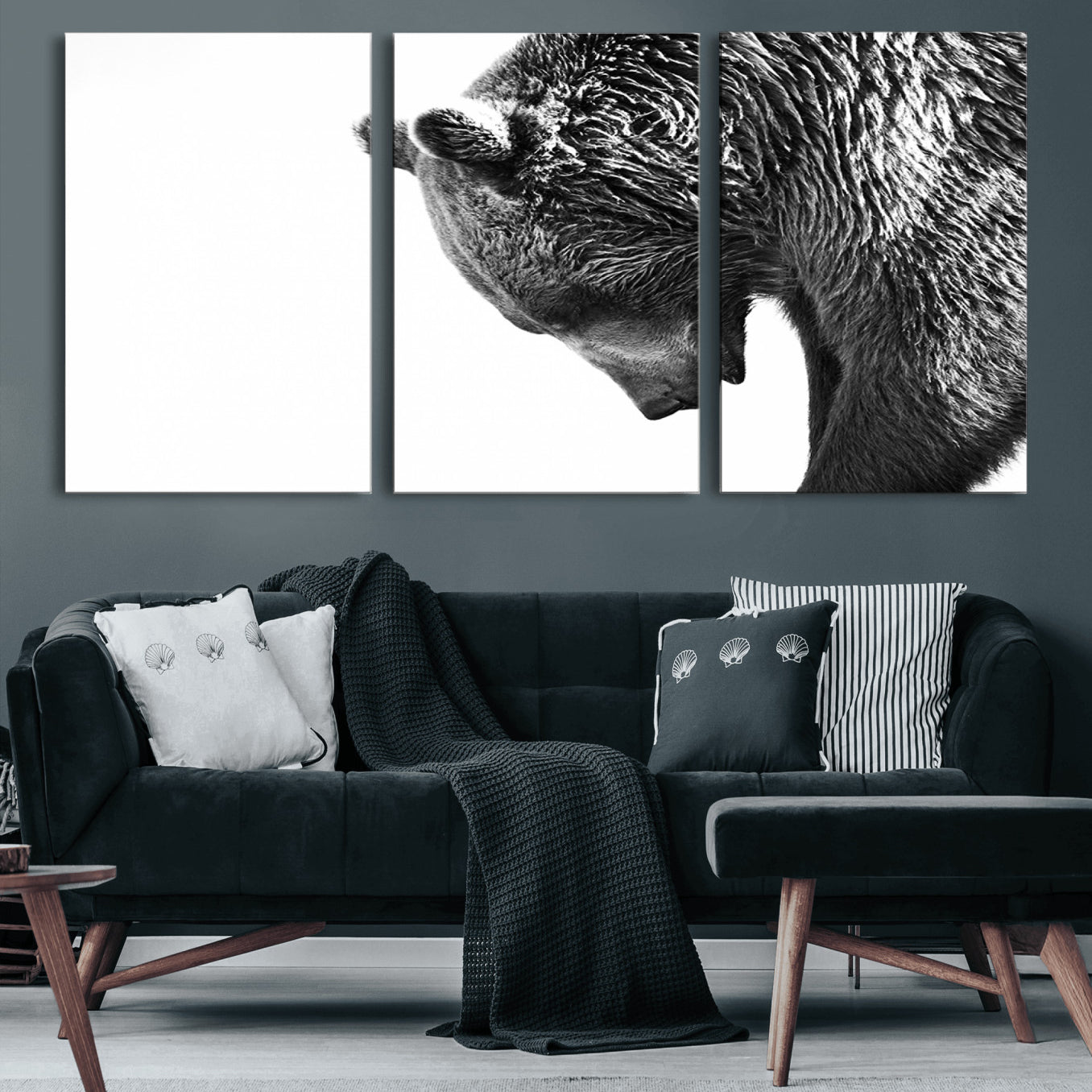 35398-MGV-CV-60X30-3P-Black and White Grizzly 399 Bear Canvas Print Wall Art | Large Wildlife Canvas Print for Living