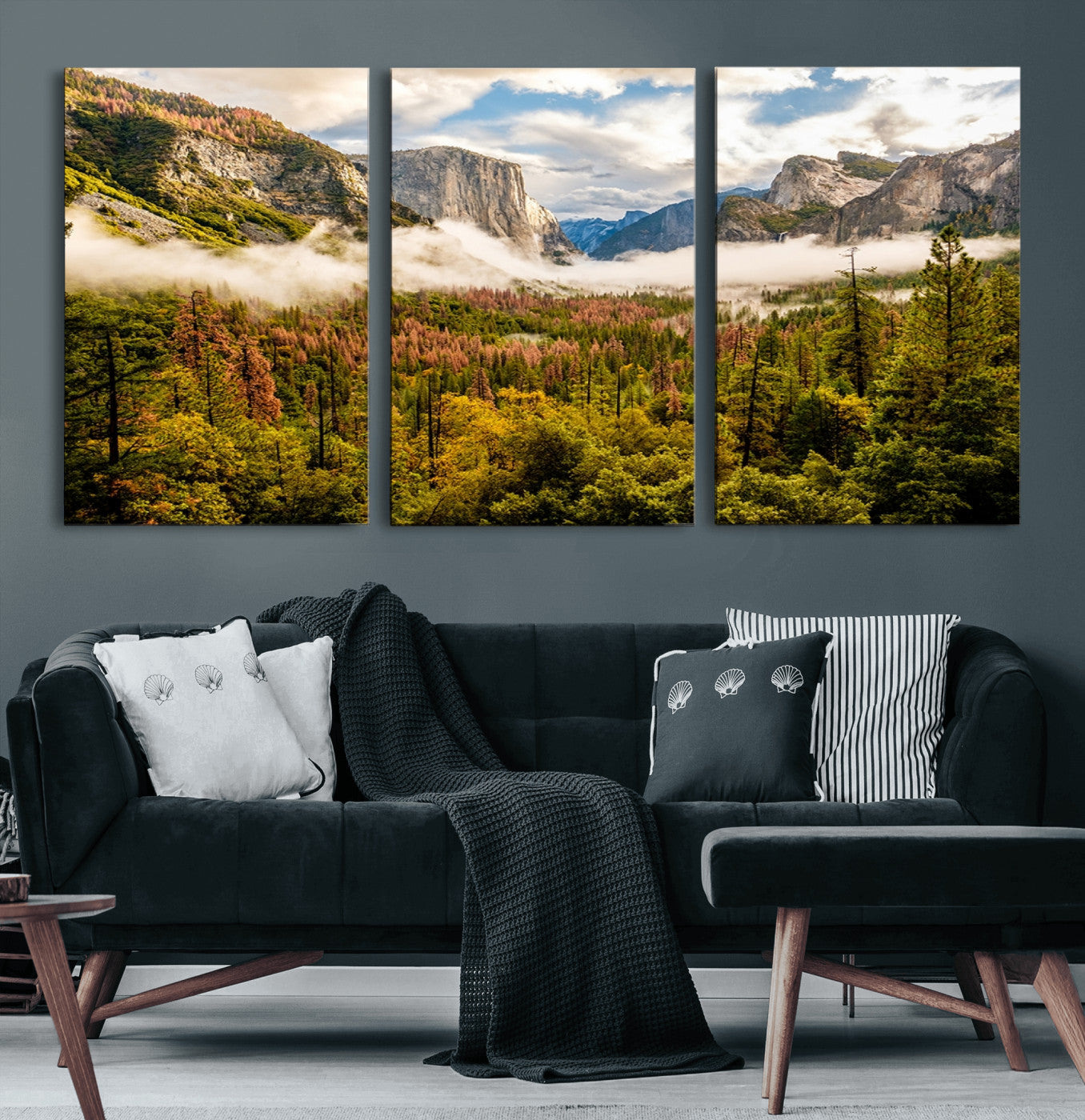 -Half Dome Yosemite Canvas Wall Art – Majestic Triptych Landscape Print – National Park Nature Decor