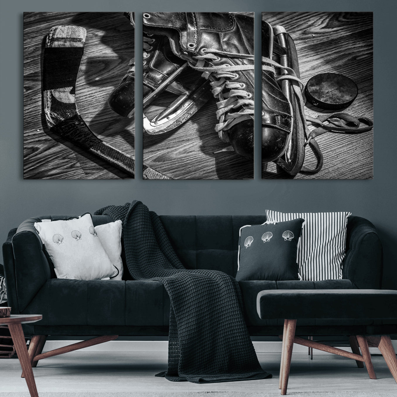 20553-MGV-CV-60X30-3P-Old Pair of Mens Skates Wall Art Canvas, Men Skates Wall Art Print