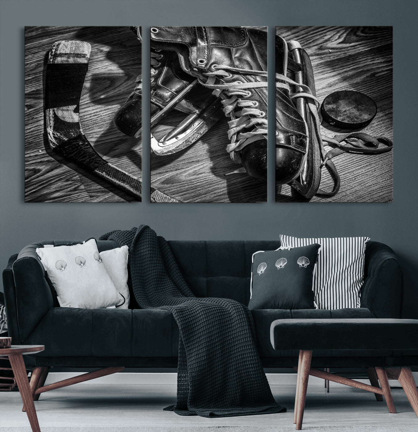 20553-MGV-CV-60X30-3P-Old Pair of Mens Skates Wall Art Canvas, Men Skates Wall Art Print