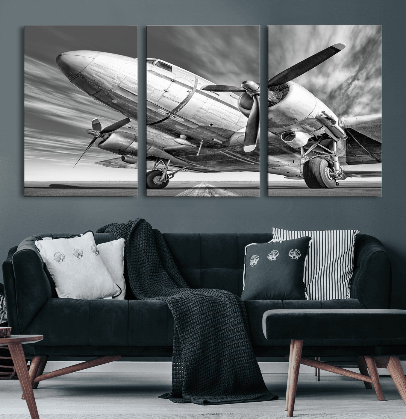 82744-MGV-CV-60X30-3P-Vintage Airplane on Runway Canvas Print