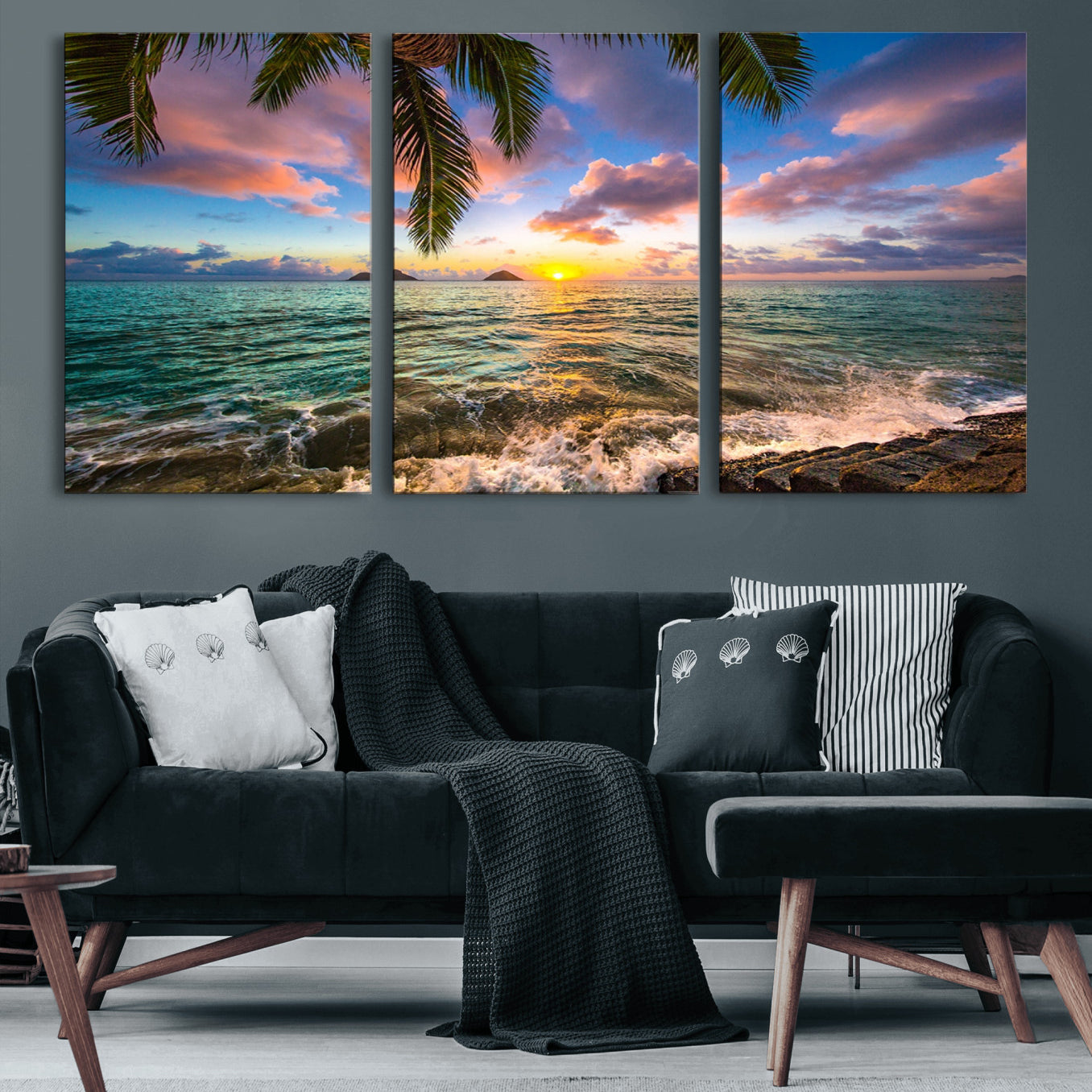85985-MGV-CV-60X30-3P-Framed Tropical Sunset Art Canvas Print