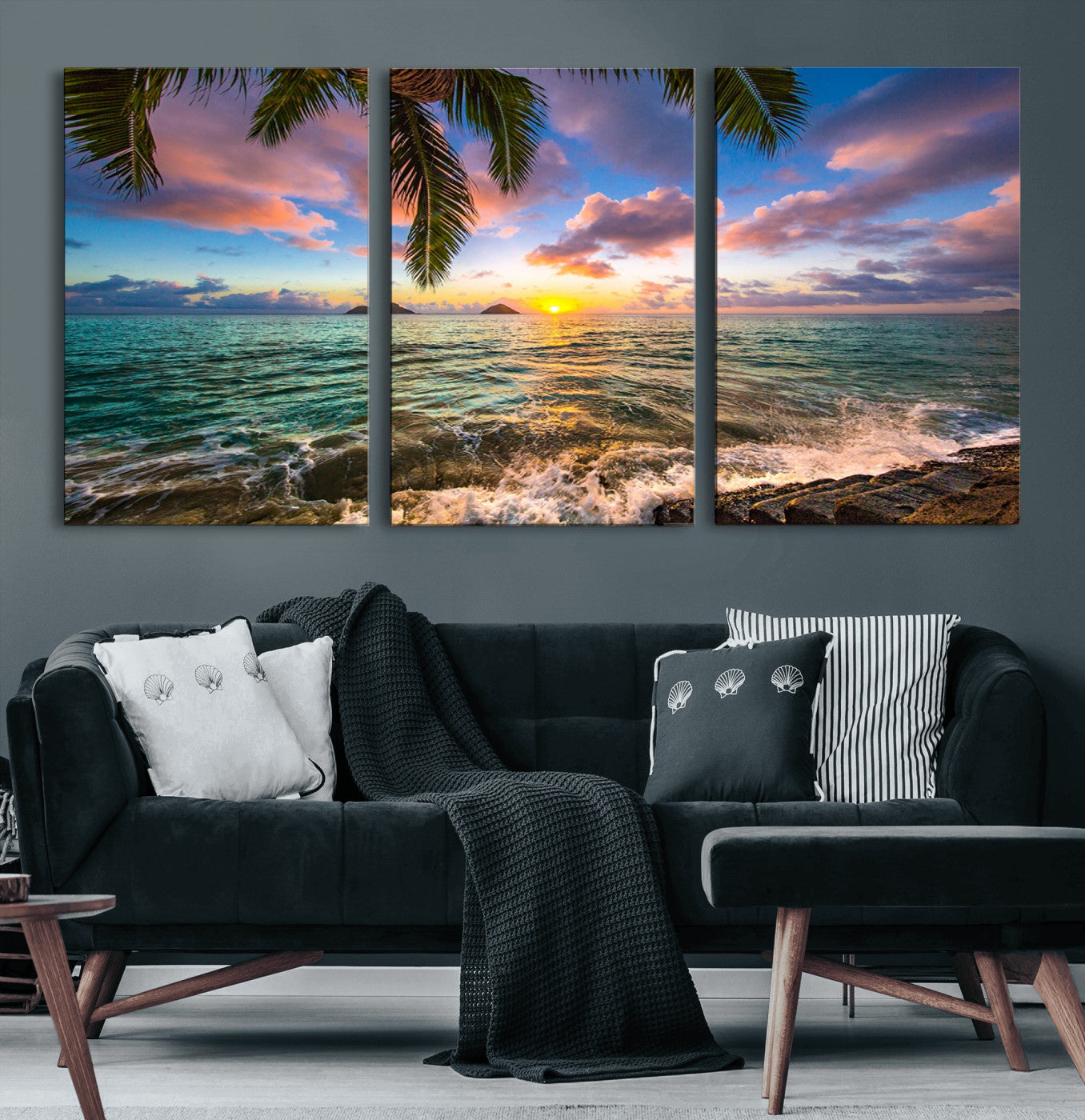 85985-MGV-CV-60X30-3P-Framed Tropical Sunset Art Canvas Print