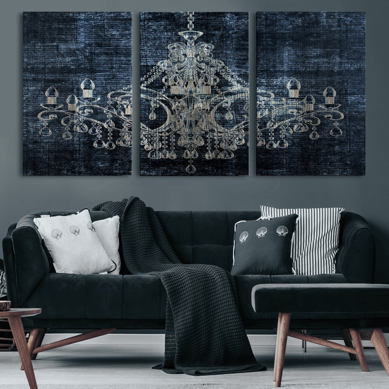 52092-MGV-CV-60X30-3P-Dark Chandelier Wall Art Canvas Print