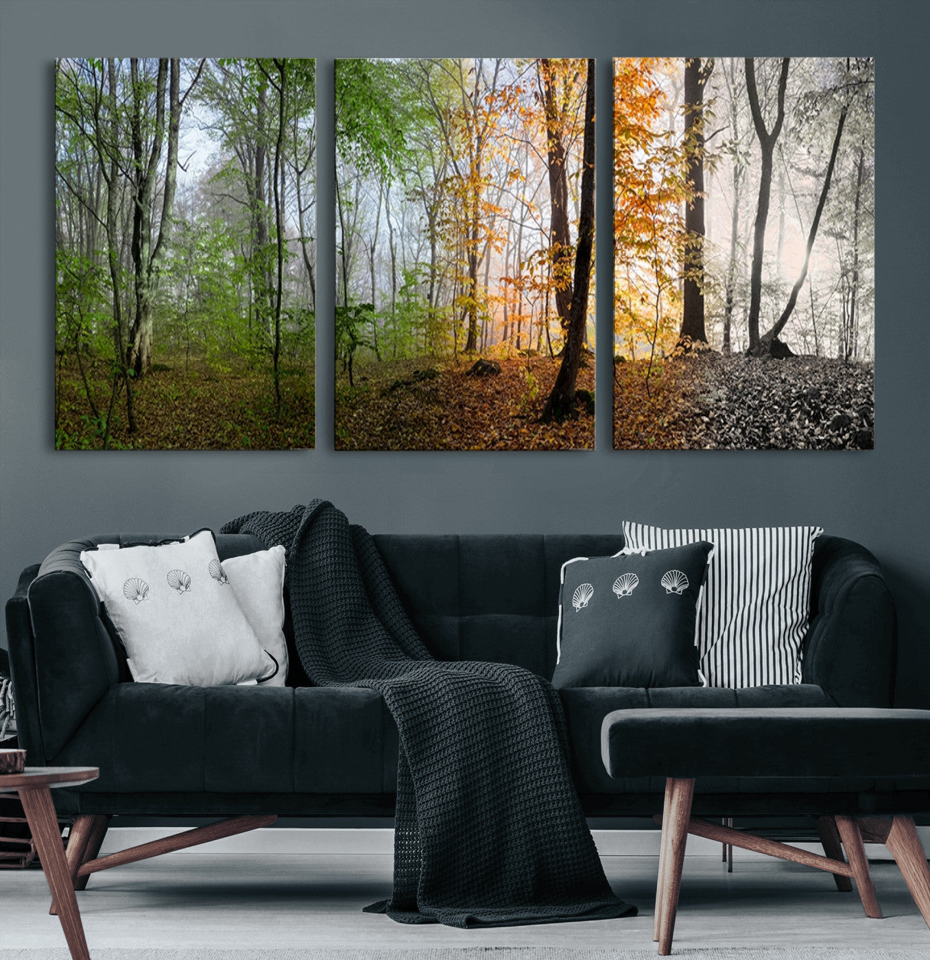 95317-MGV-CV-60X30-3P-Four Seasons Wall Art Forest Canvas Print – Triptych Seasonal Nature Print – Landscape Decor for