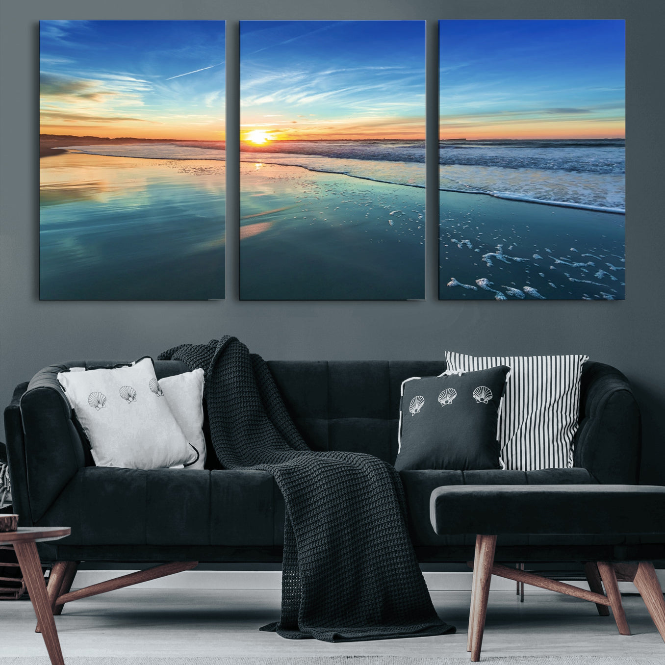 25542-MGV-CV-60X30-3P-Blue Sky and Beach Wall Art Canvas Print