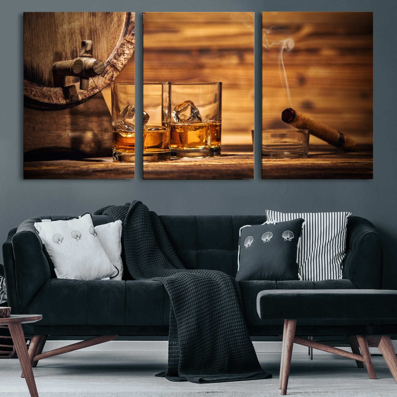 96798-MGV-CV-60X30-3P-Rustic Whiskey and Barrel Canvas Print