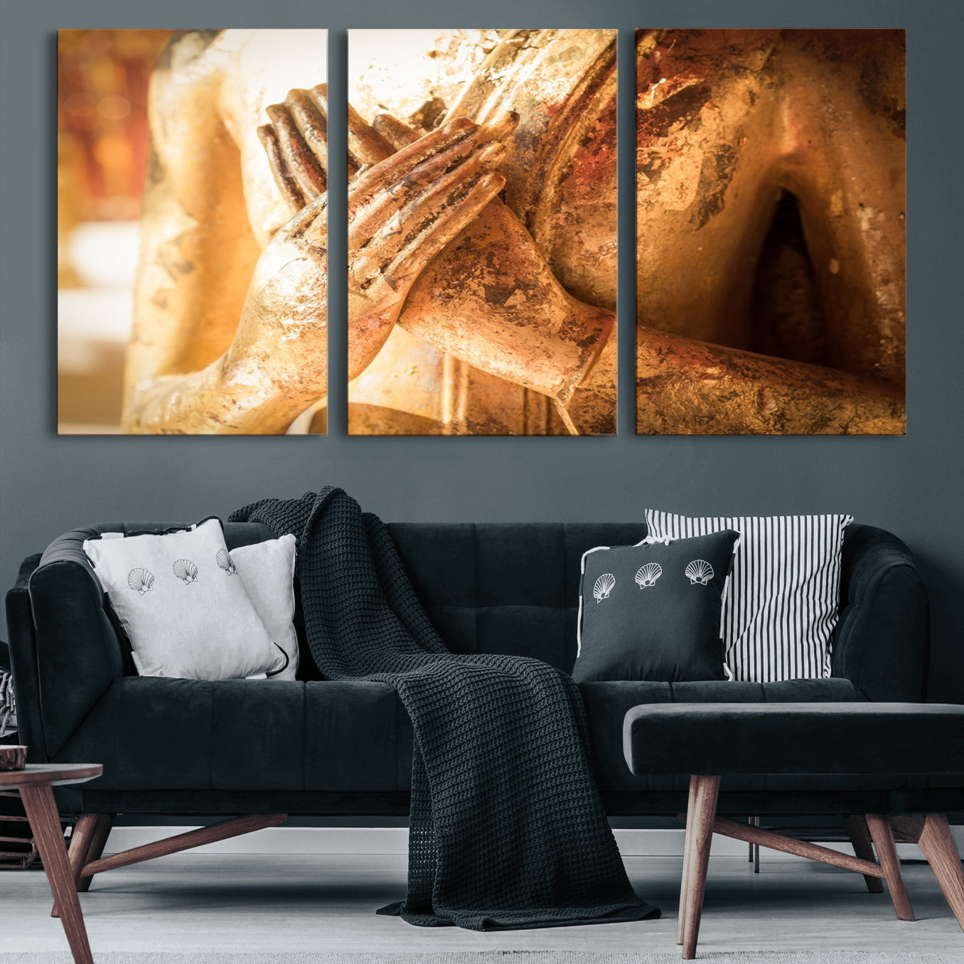 87005-MGV-CV-60X30-3P-Buddha Statue Hands Wall Art Canvas Print