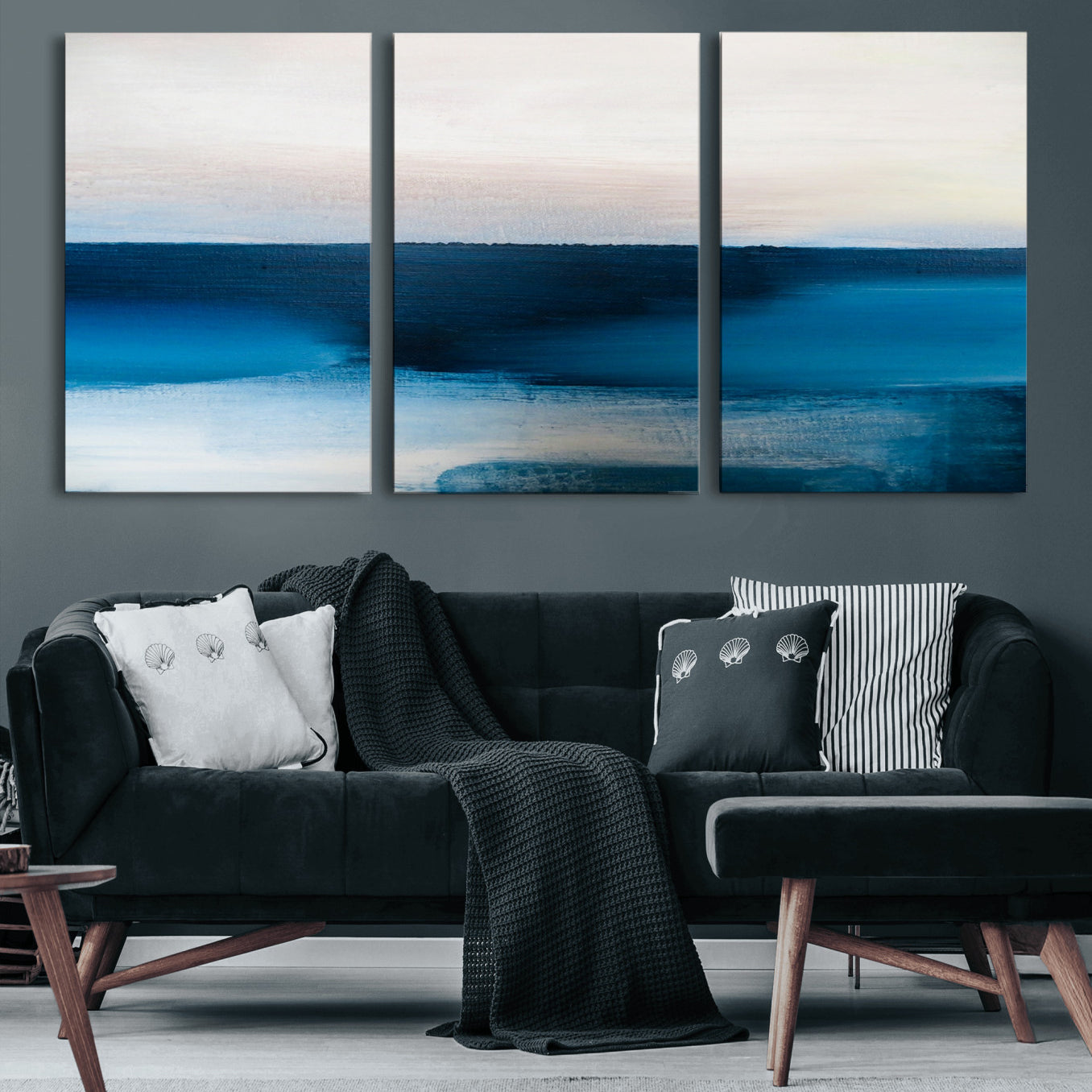 72452-MGV-CV-60X30-3P-Dark Blue Abstract Wall Art Canvas Print