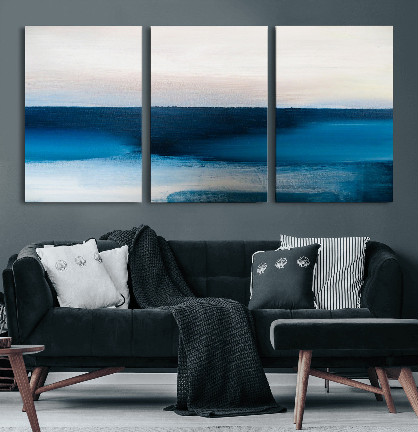 72452-MGV-CV-60X30-3P-Dark Blue Abstract Wall Art Canvas Print