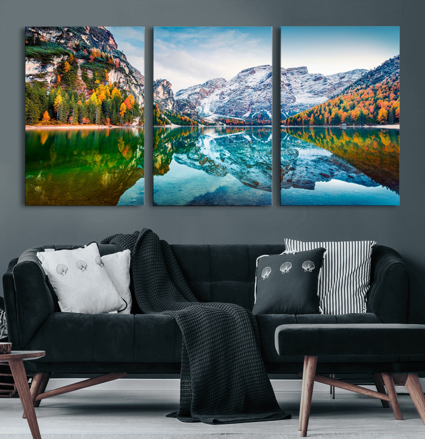 -Spectacular autumn view of Braies Lake Wall Art Canvas Print
