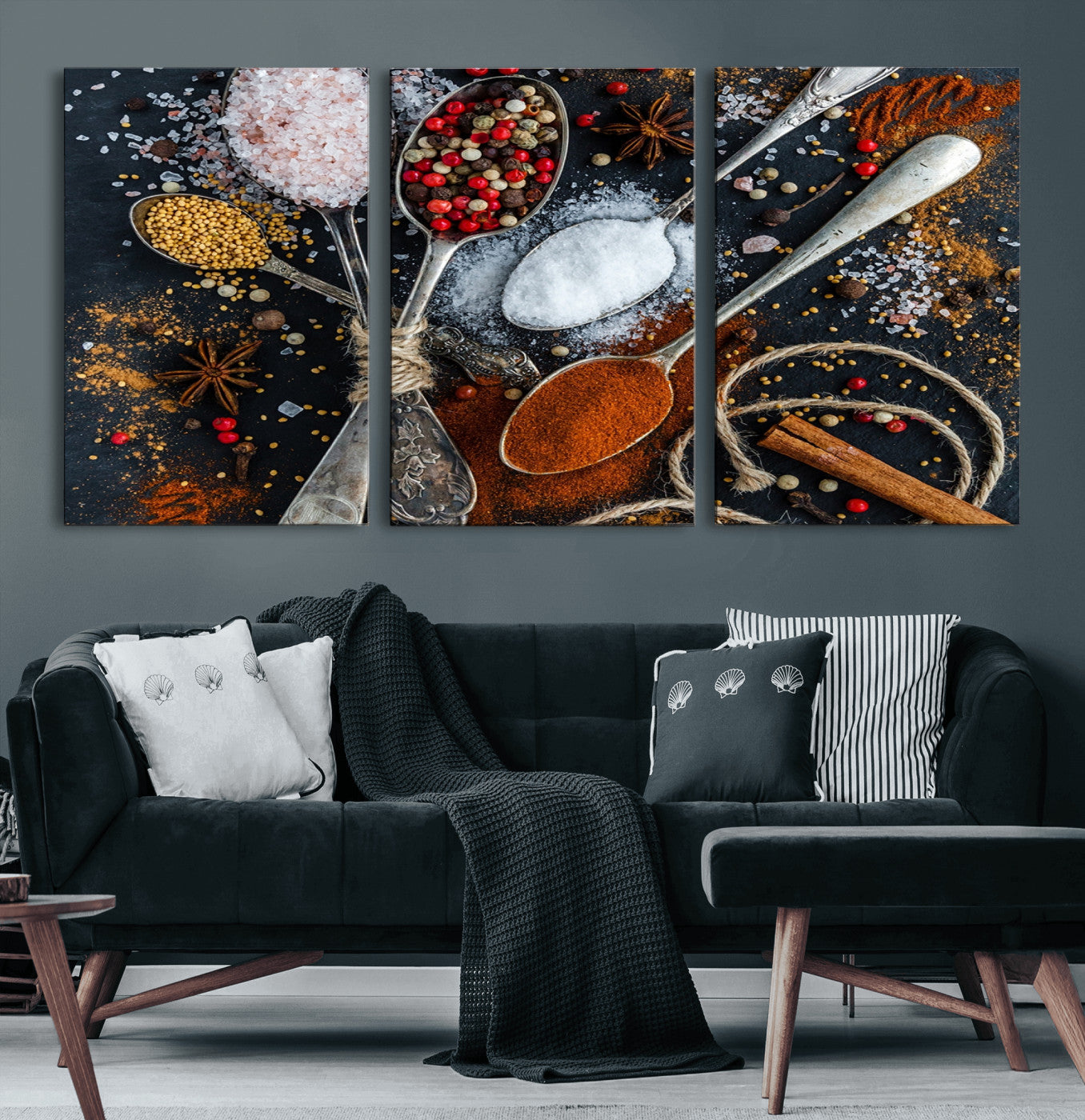 88449-MGV-CV-60X30-3P-Spices and Seasonings Canvas Wall Art – Colorful Triptych Kitchen Decor – Culinary Art for Dining