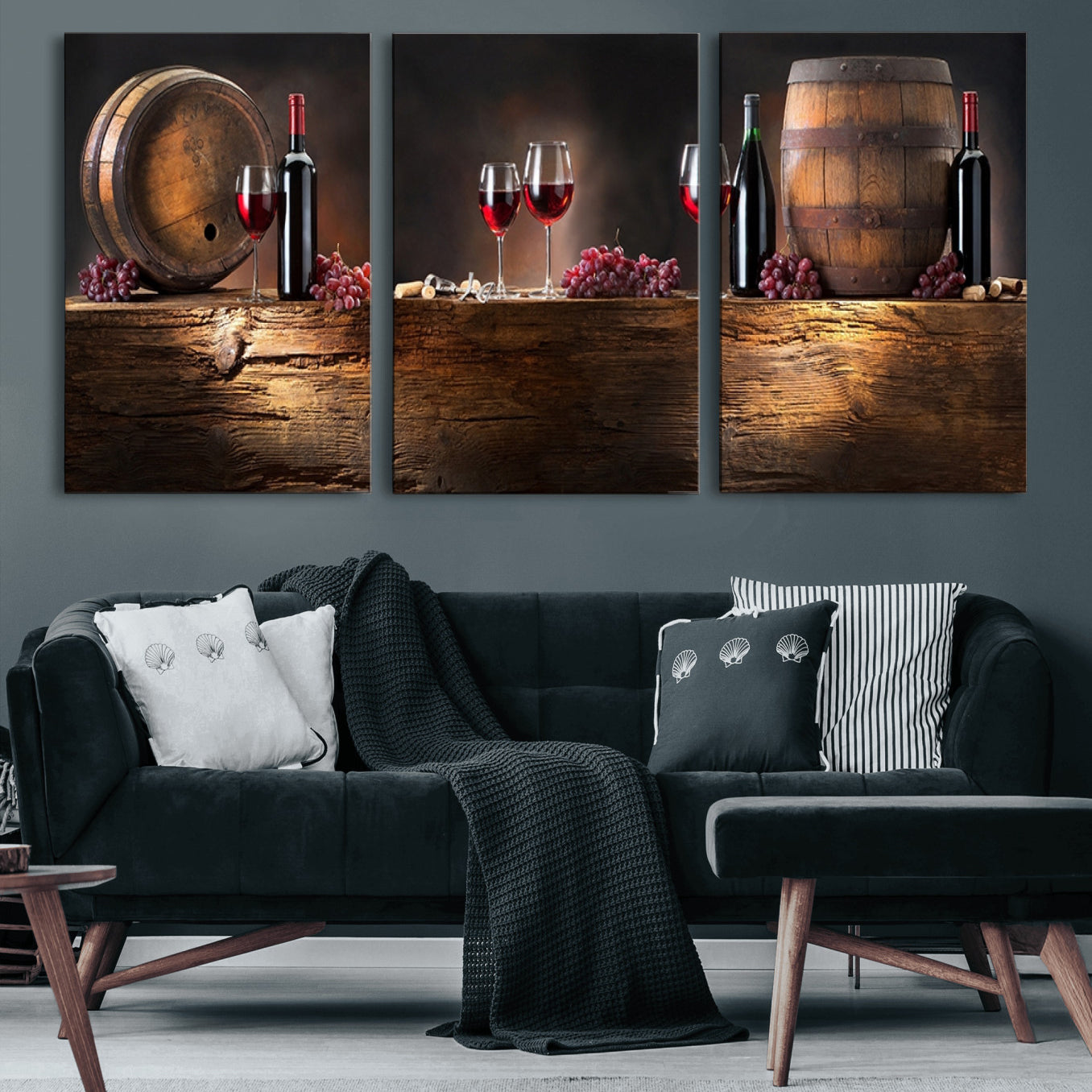 21165-MGV-CV-60X30-3P-Wine and Barrels Wall Art Canvas Print