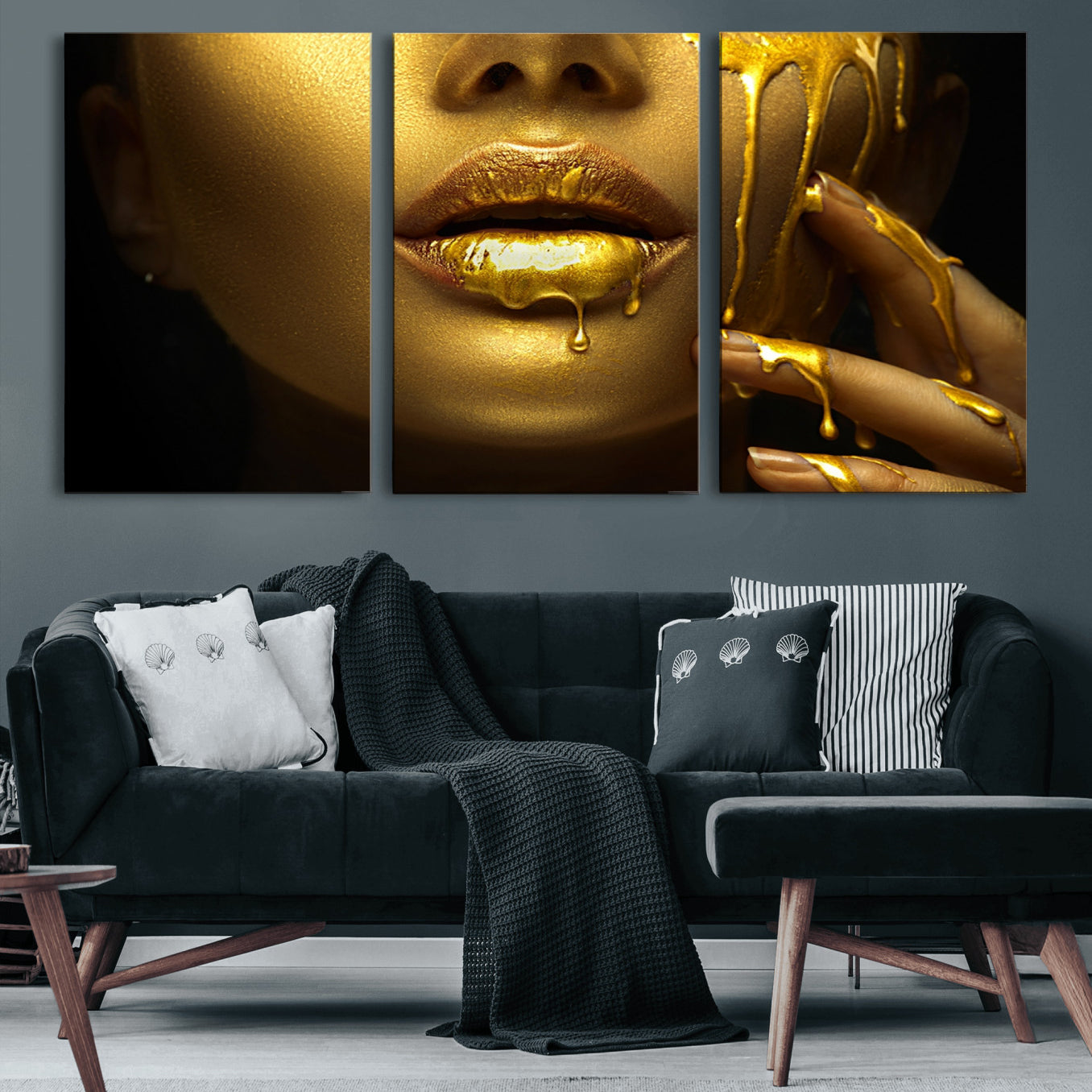 24252-MGV-CV-60X30-3P-Gold and Women Wall Art Canvas Print