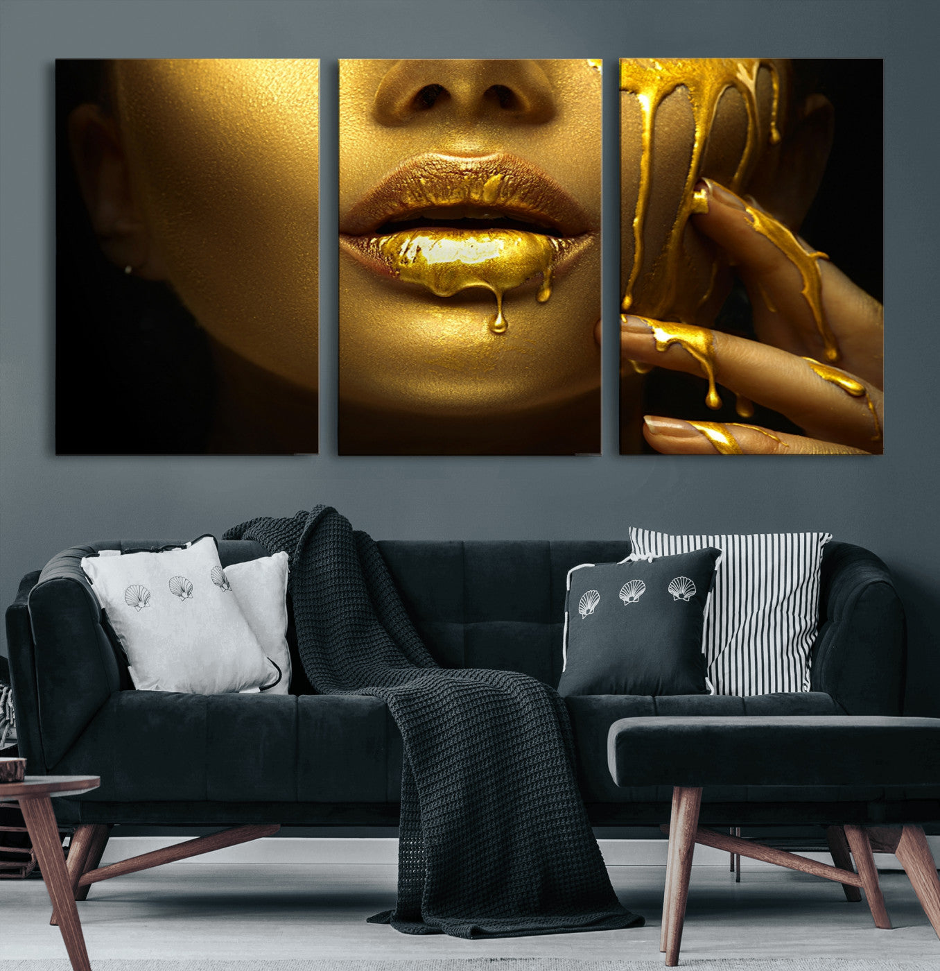 24252-MGV-CV-60X30-3P-Gold and Women Wall Art Canvas Print