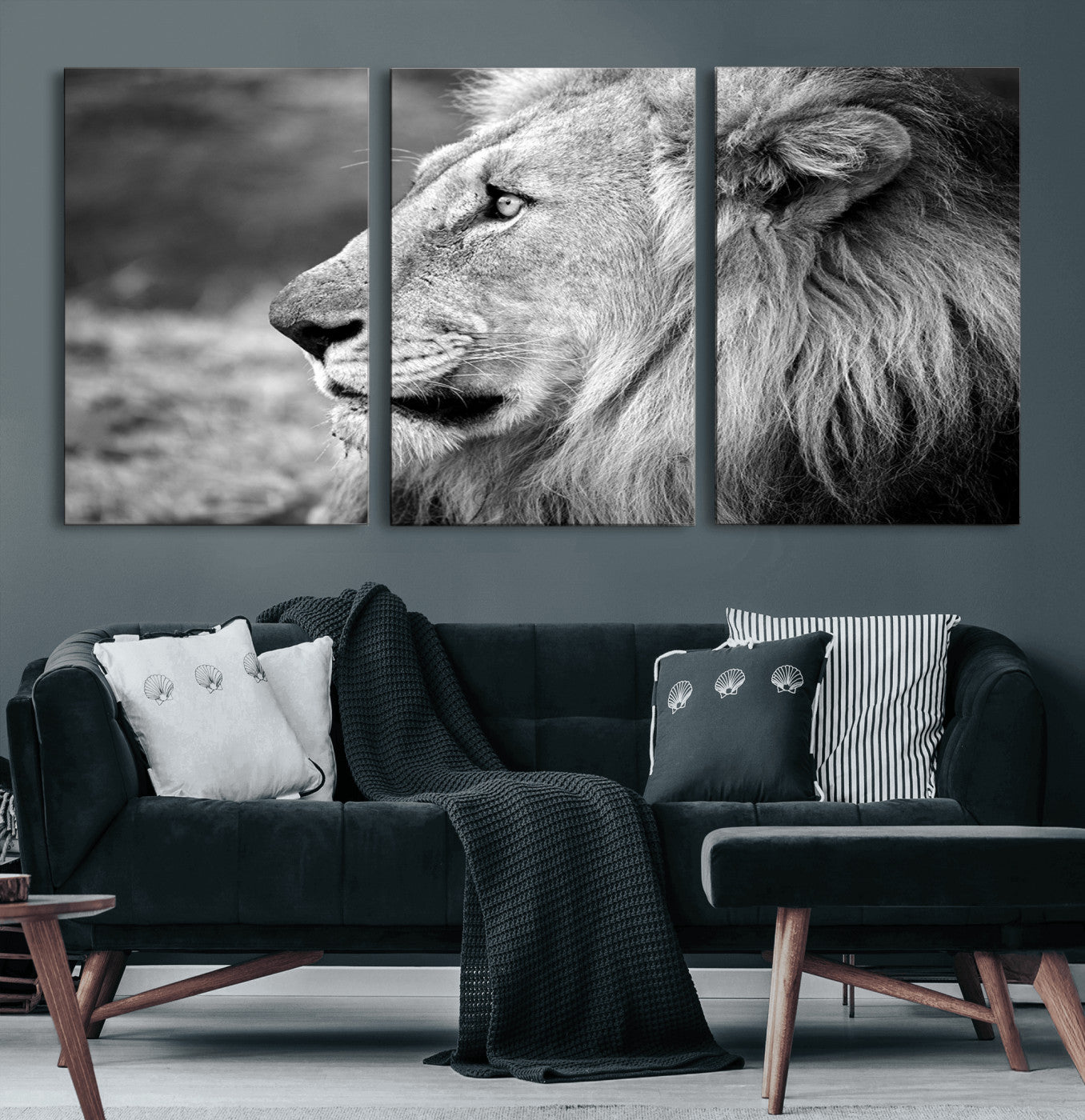 60973-MGV-CV-60X30-3P-African Lion Wall Art Canvas Print – Majestic Wildlife Portrait Artwork for Home, Office, Living Room, Guest Room
