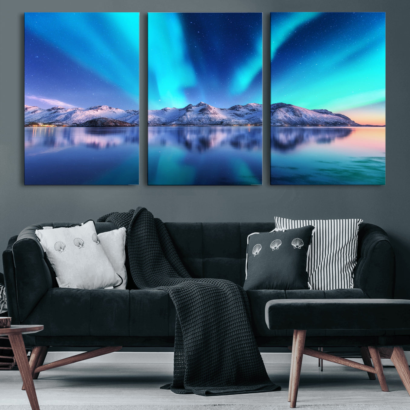 49902-MGV-CV-60X30-3P-Northern Lights above Mountain Wall Art, Northern Lights Wall Art Canvas Print
