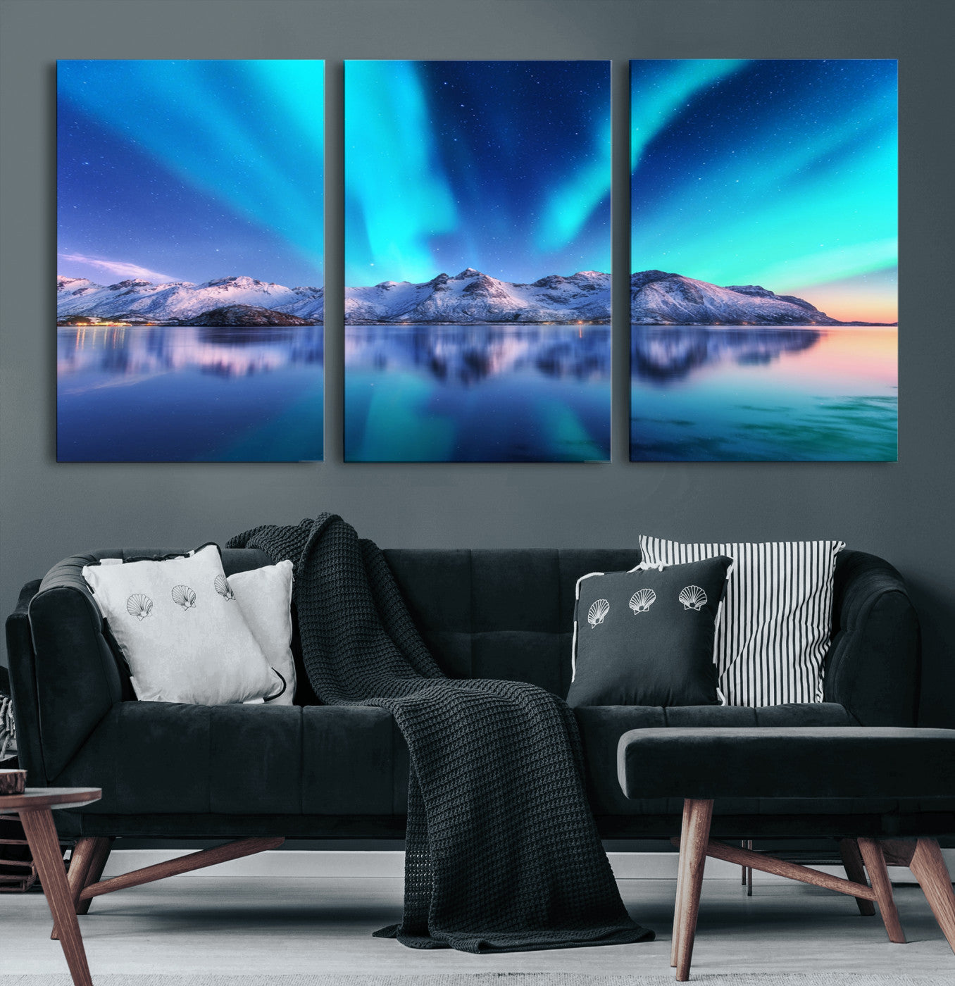 49902-MGV-CV-60X30-3P-Northern Lights above Mountain Wall Art, Northern Lights Wall Art Canvas Print