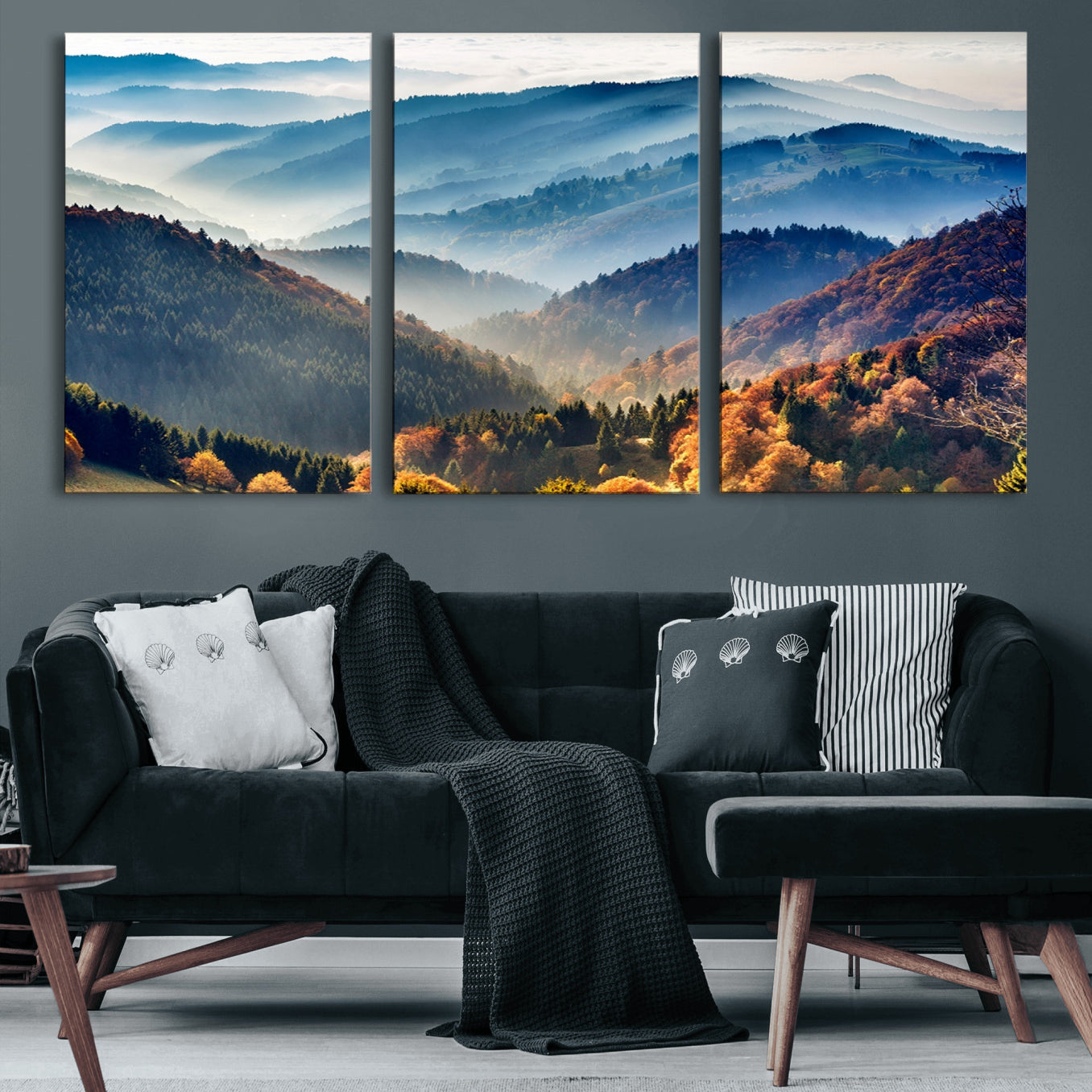 55372-MGV-CV-60X30-3P-Mountains Forest Autumn Wall Art Canvas Print