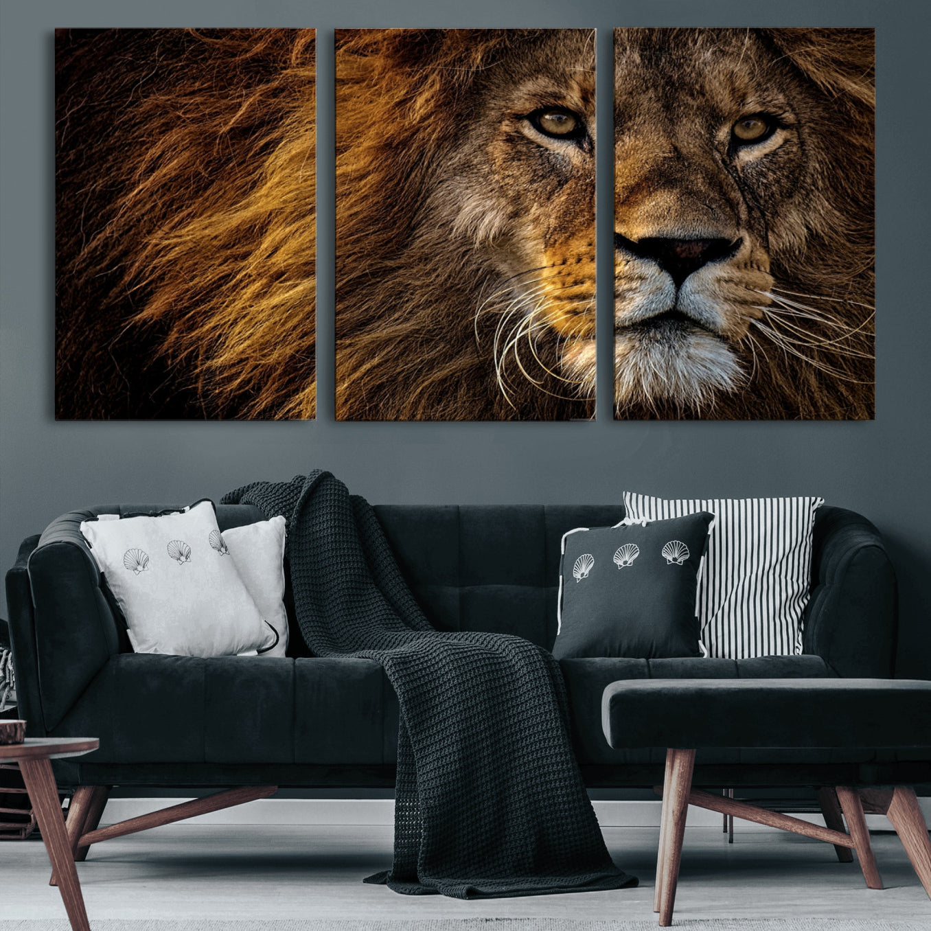 98665-MGV-CV-60X30-3P-Mighty Lion Wall Art Canvas Print – Majestic Animal Portrait Artwork for Home, Office, Living Room, Guest Room