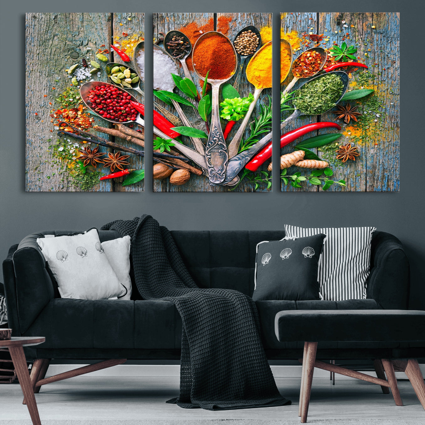 -Spoonful of Spices Cooking Wall Art Canvas Print - Vibrant Kitchen Decor Triptych – Culinary Art