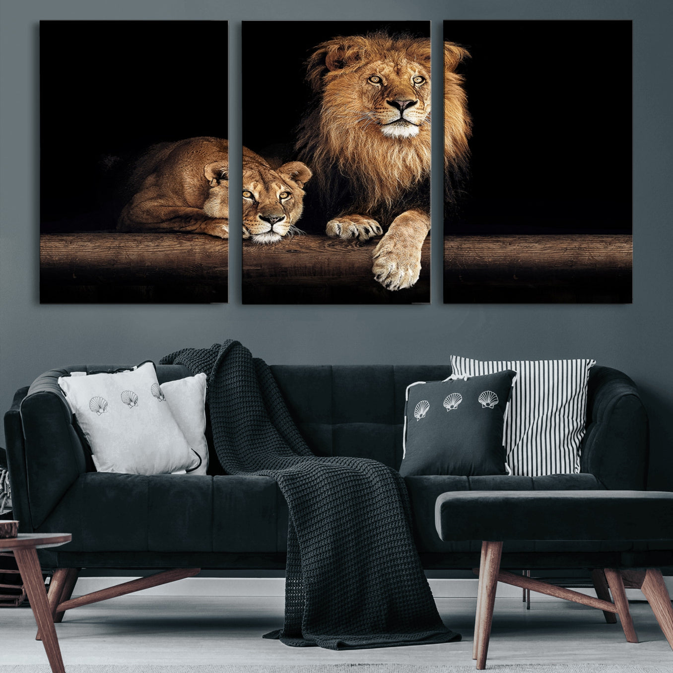 51304-MGV-CV-60X30-3P-Lion Canvas Wall Art – Majestic Animal Print Artwork for Home, Office, Living Room, Guest Room, Farmhouse