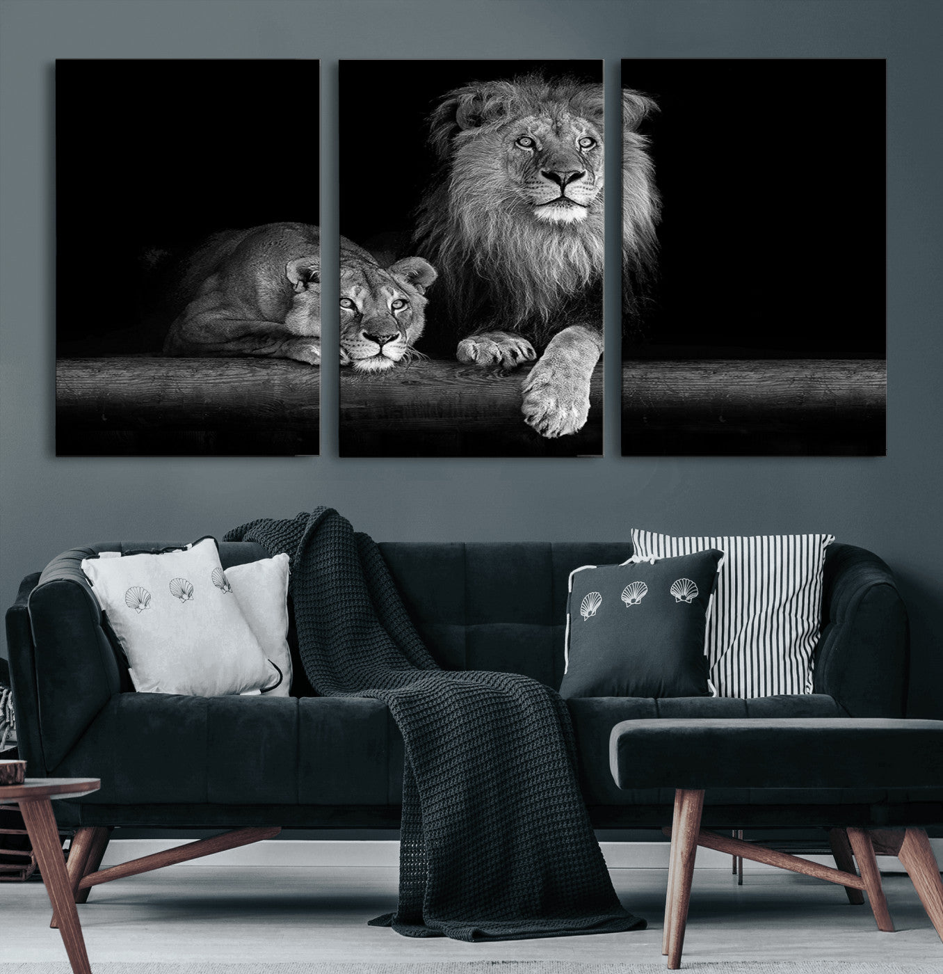 83601-MGV-CV-60X30-3P-Lion Family Wall Art Canvas Print – Framed Majestic Wildlife Portrait Featuring Lion Family Natural Habitat Artwork for Home