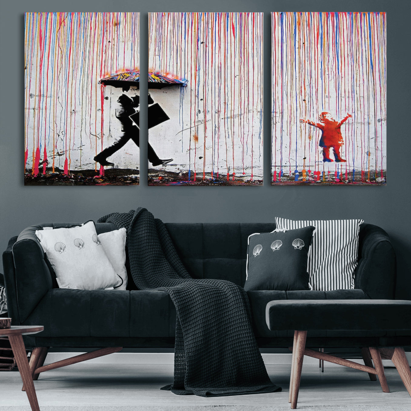 16292-MGV-CV-60X30-3P-Banksy Wall Art Canvas Print, Framed Graffiti Art Picture Print, Banksy Urban Graffiti Perfect Modern Decor Artwork