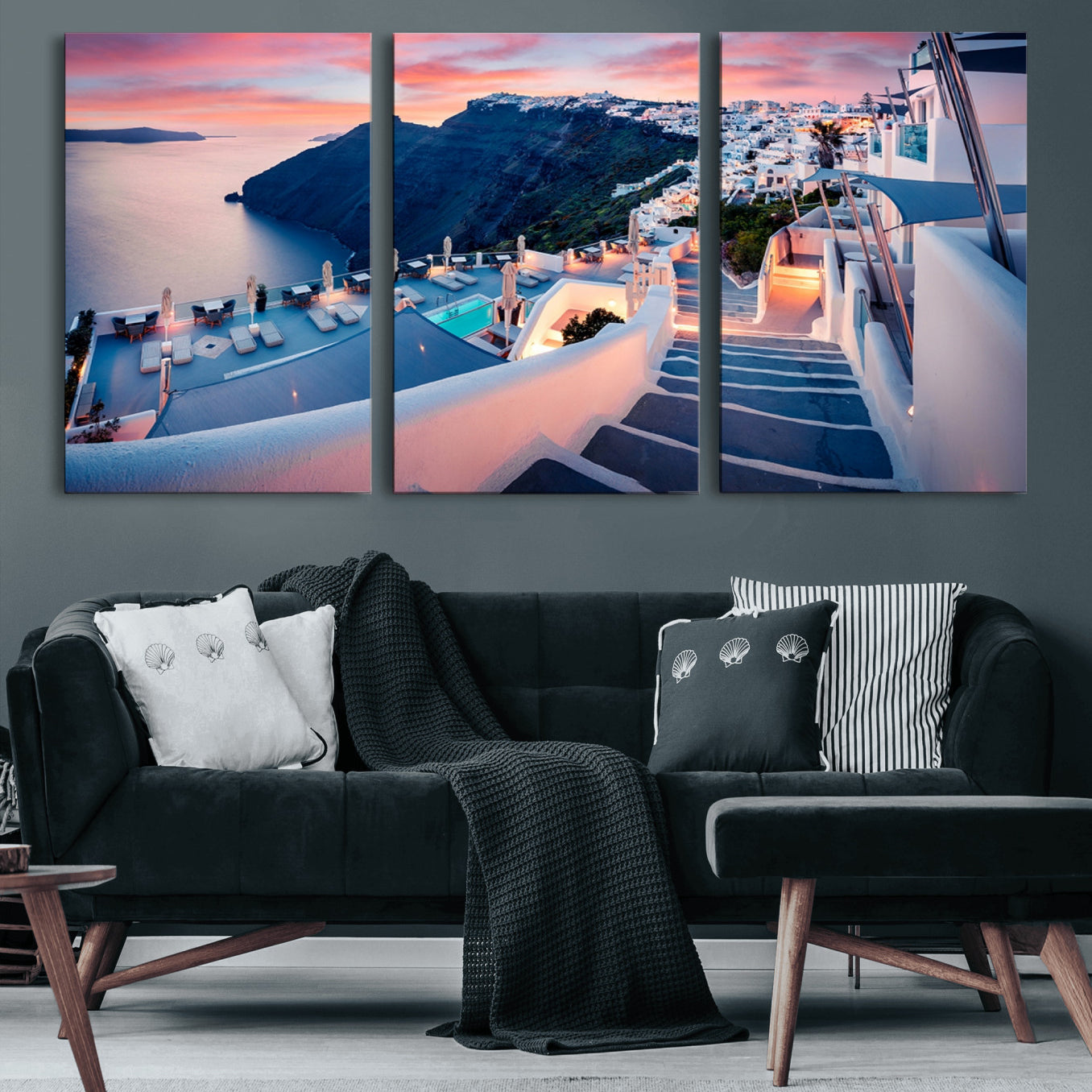 35350-MGV-CV-60X30-3P-Santorini Island Wall Art Canvas Print