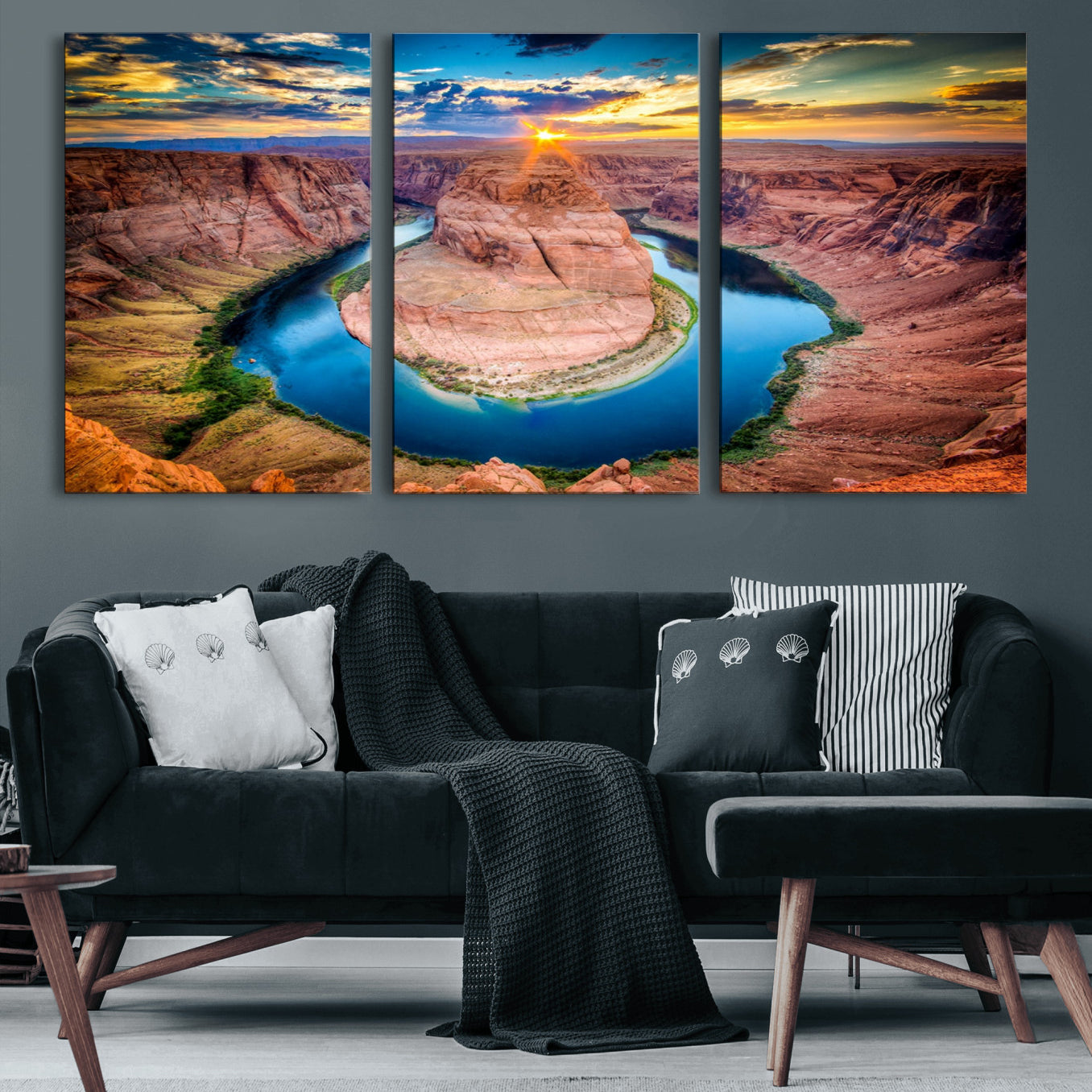 80407-MGV-CV-60X30-3P-Sunset on the Horseshoe Bend Grand Canyon, Horseshoe Bend Grand Canyon Canvas Wall Art Print