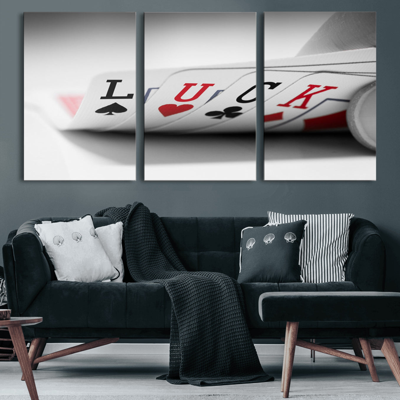 -Framed Luck Poker Cards Canvas – Modern Triptych Wall Art, Ready to Hang for Game Rooms