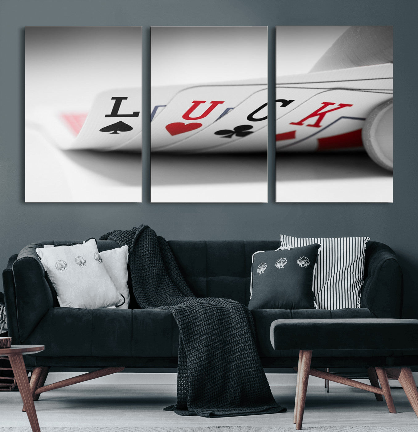 -Framed Luck Poker Cards Canvas – Modern Triptych Wall Art, Ready to Hang for Game Rooms