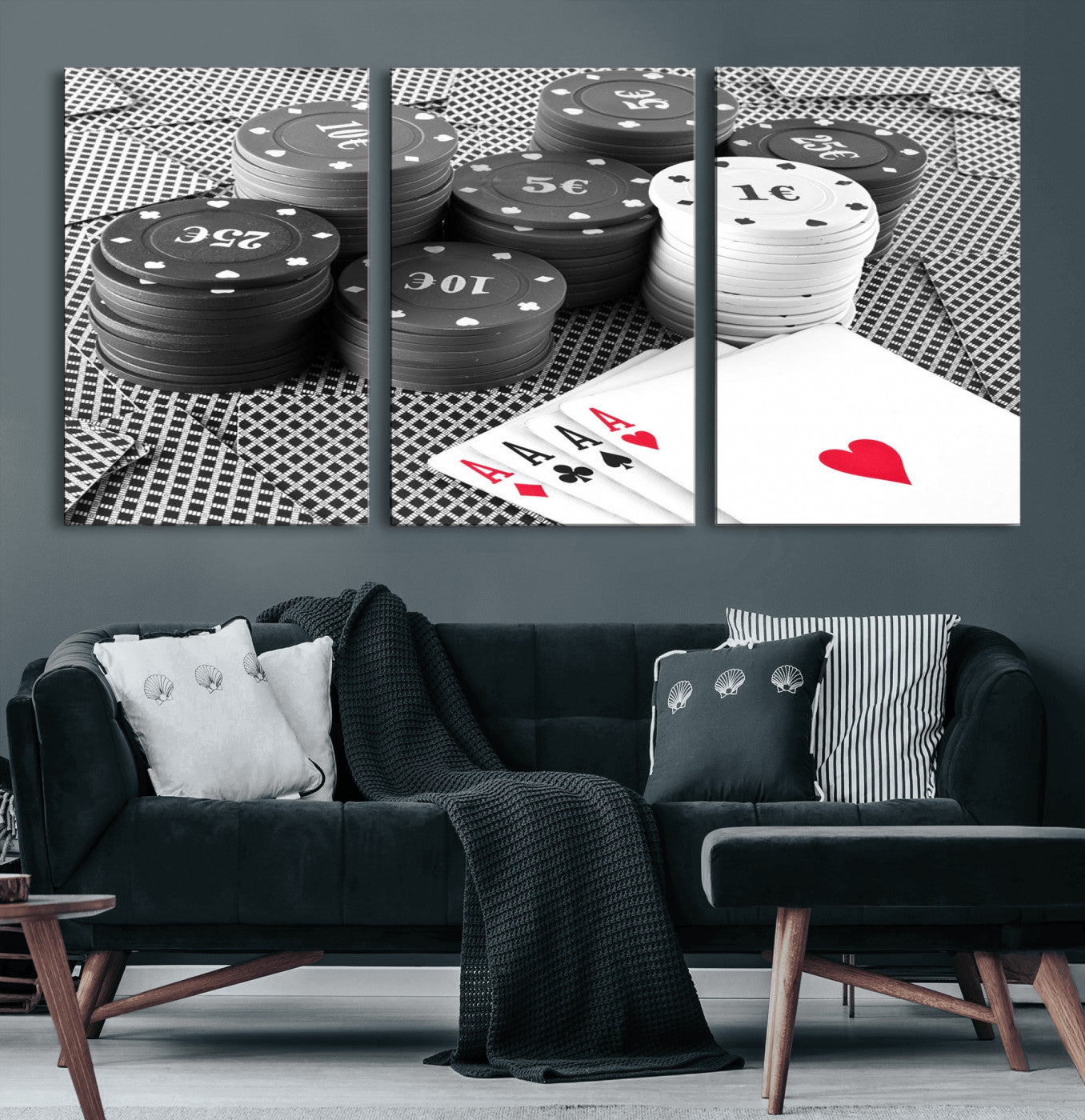 47531-MGV-CV-60X30-3P-Poker Game Cards Wall Art Canvas, Multi Panel Wall Art Canvas Print