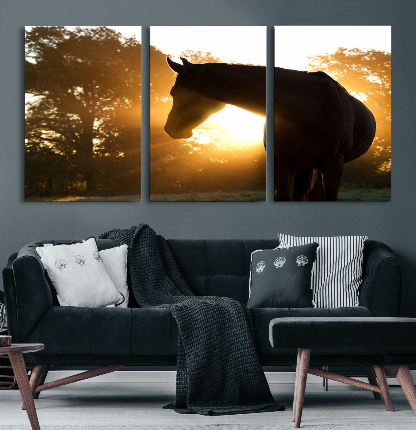 65224-MGV-CV-60X30-3P-Horse at Sunset Wall Art Animal Canvas Print