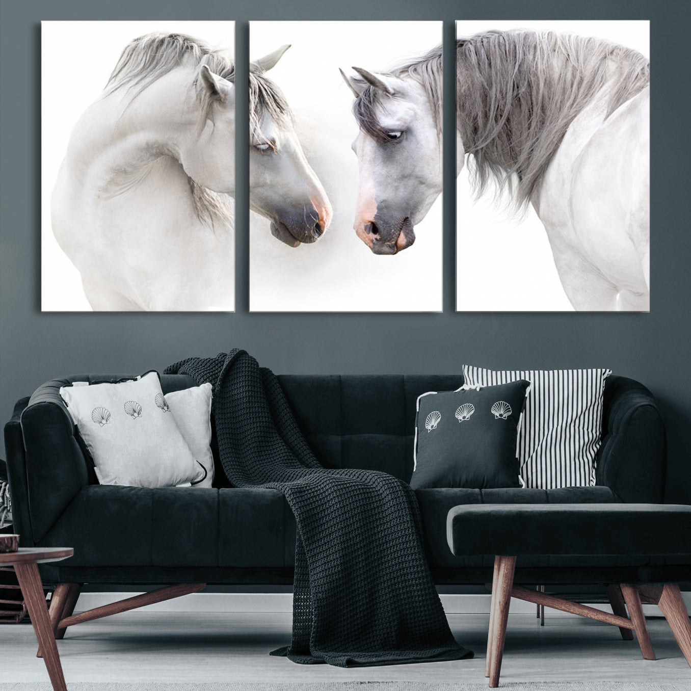 81129-MGV-CV-60X30-3P-White Horse Wall Art Animal Canvas Print