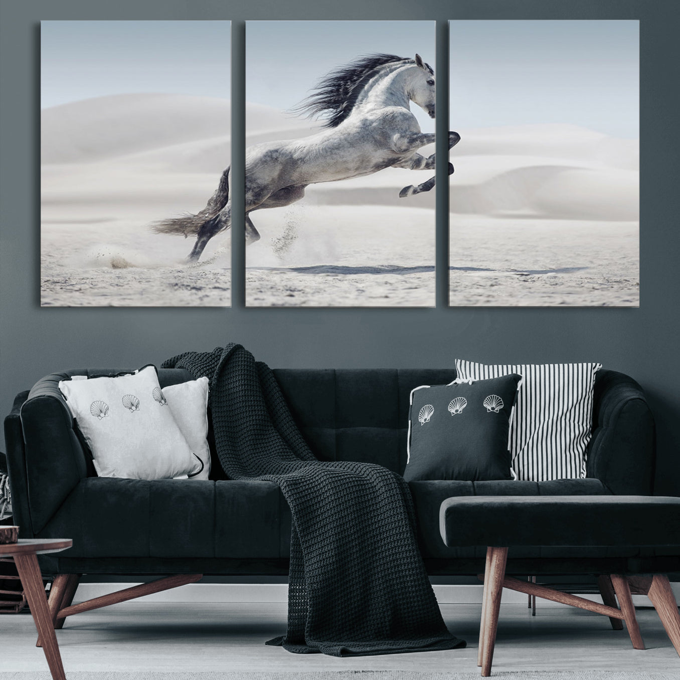 -Prancing Horse Desert Large Wall Art Canvas Print – Majestic Horse Animal Artwork for Home, Office, Living Room