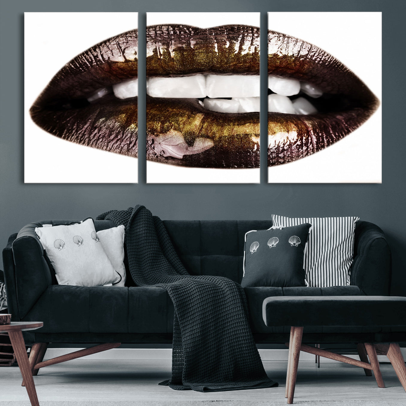 67580-MGV-CV-60X30-3P-Close Up Lips Wall Art Canvas Print