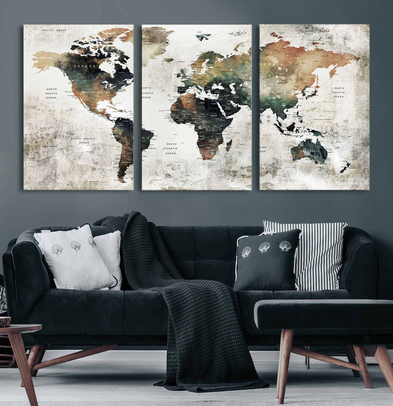 19444-MGV-CV-60X30-3P-Push Pin World Map Canvas Print – Travel Tracker Wall Art for Couples, Perfect Anniversary Gift for Home or Office Decor