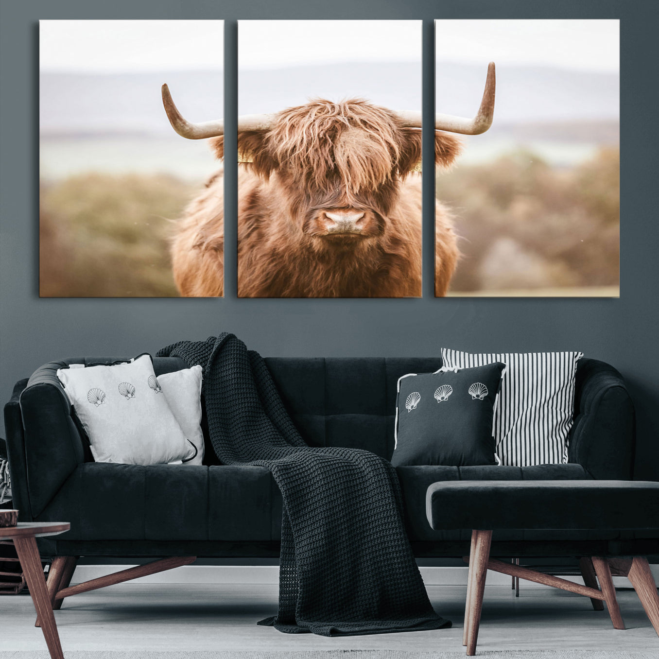 -Scottish Serene Highland Cow Canvas Wall Art – Serene Highland Cow in Natural Pastel Tones – Ready