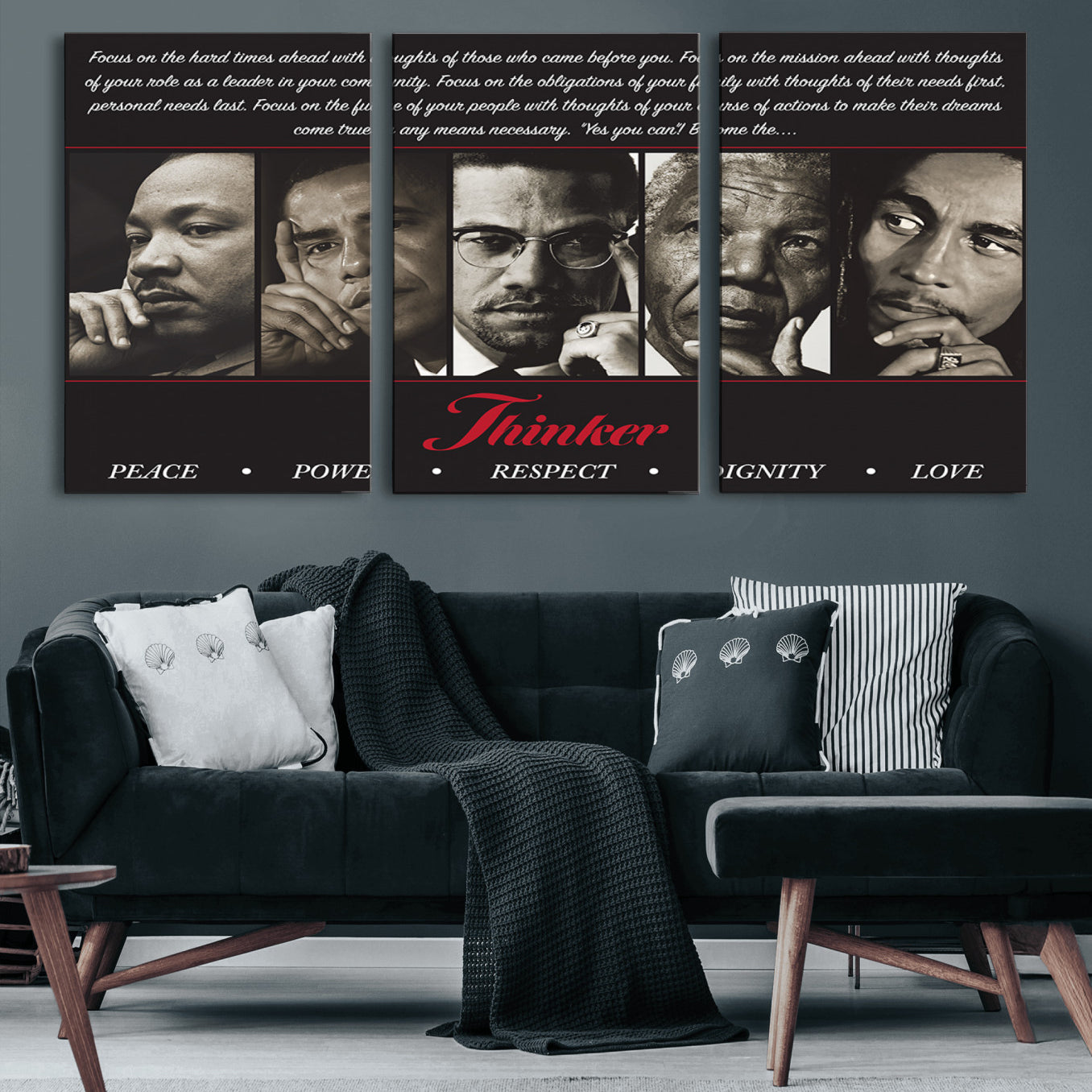 41417-MGV-CV-60X30-3P-Thinkers of Wall Art Canvas Print - Inspirational Wall Art Featuring Icons of Peace, Power, and