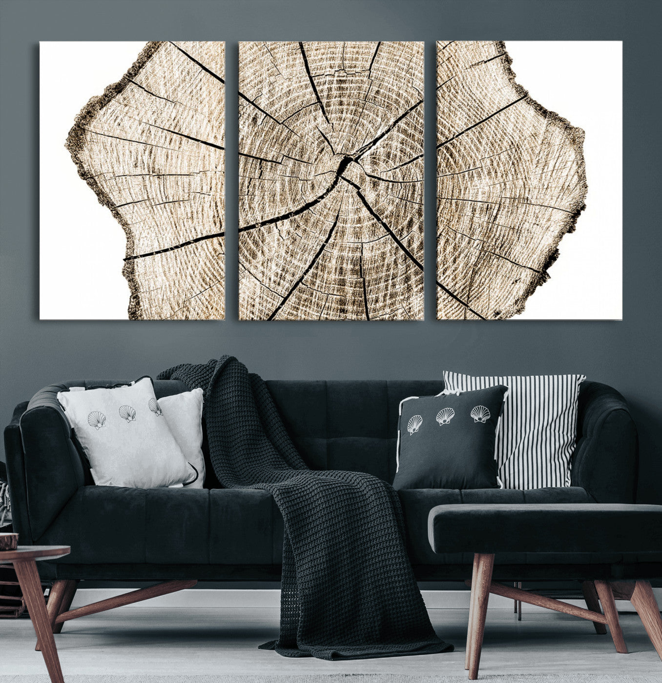 12450-MGV-CV-60X30-3P-Abstract Wood Tree Ring Wall Art - Ready to Hang Minimalist Wooden Design for Rustic & Contemporary