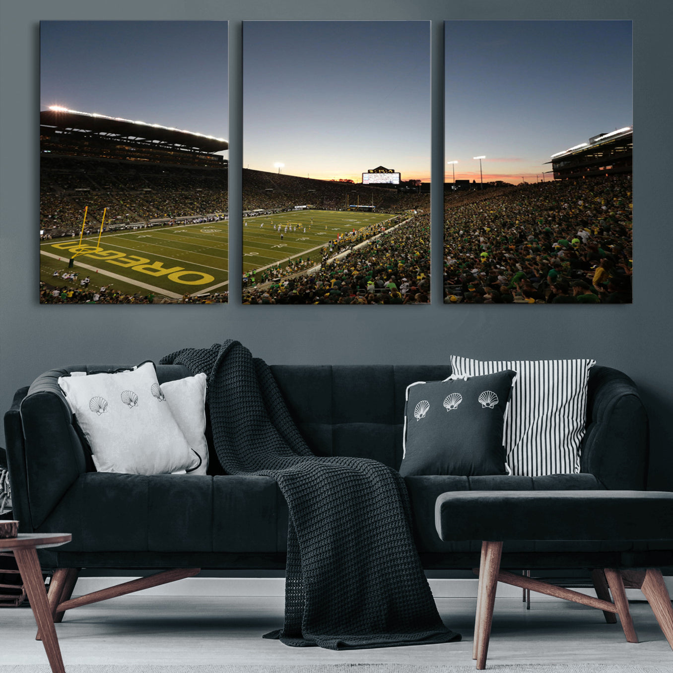 21429-MGV-CV-60X30-3P-Oregon Ducks Football Team Print - Eugene Autzen Stadium Wall Art Canvas Print