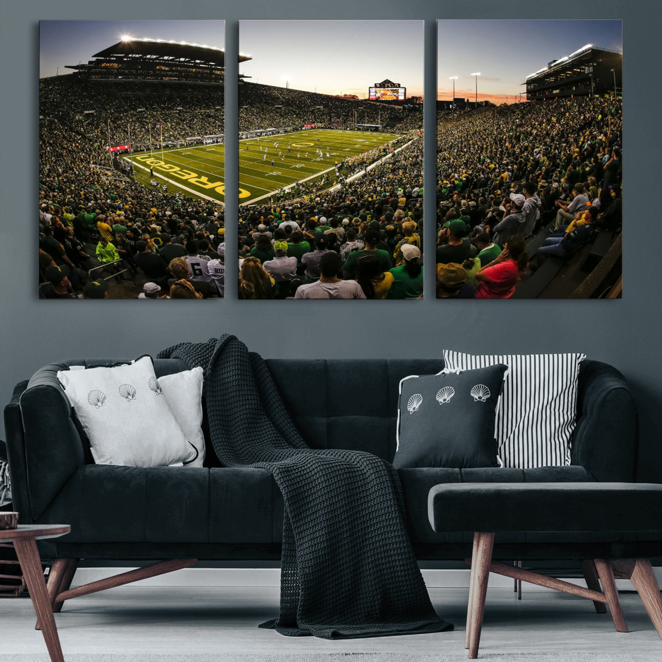 15228-MGV-CV-60X30-3P-Oregon Stadium Canvas Wall Art - Captivating Game Day Scene at Autzen Stadium, Oregon Ducks Football