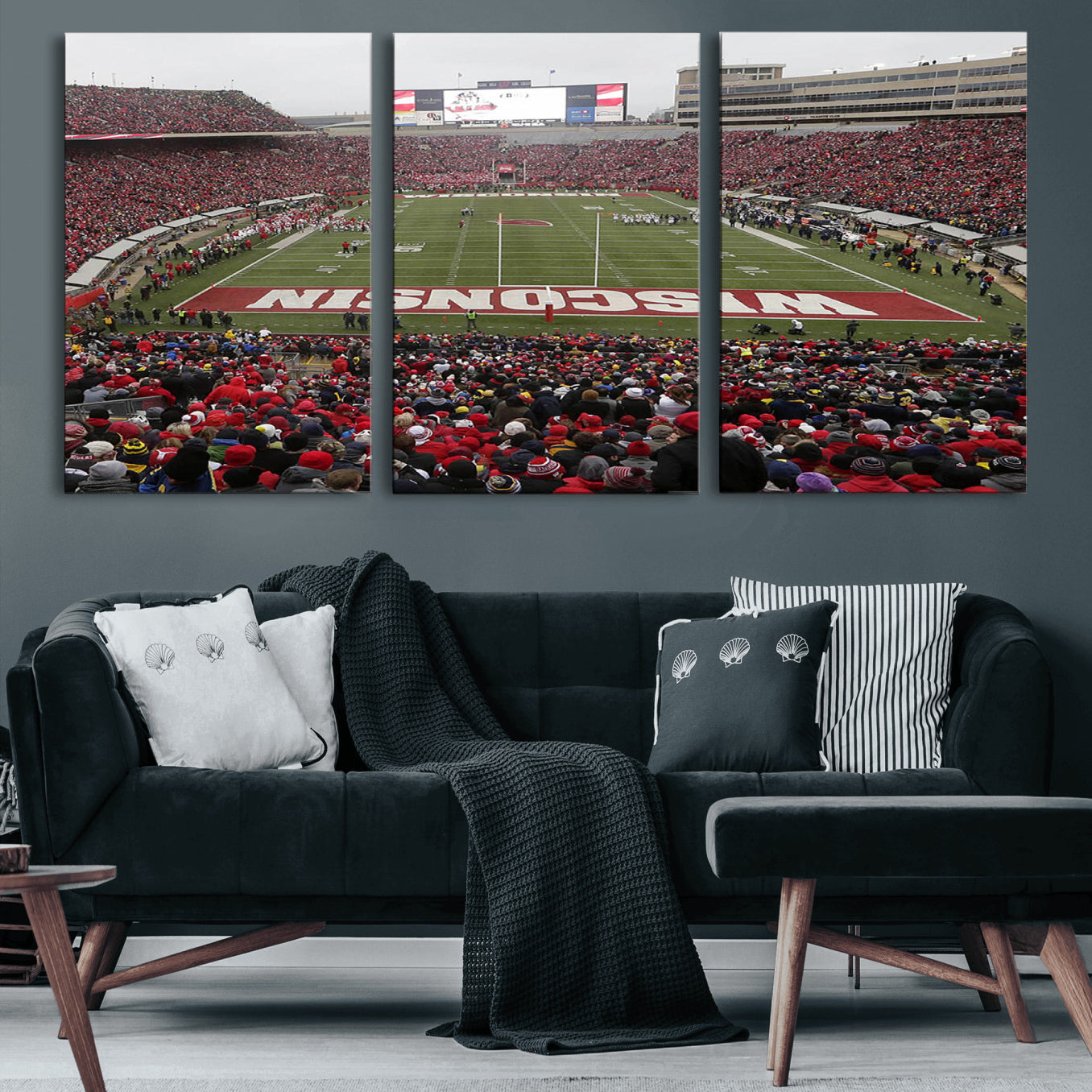 23461-MGV-CV-60X30-3P-Wisconsin Badgers Team Print Canvas - Madison Camp Randall Stadium Wall Art Canvas Print