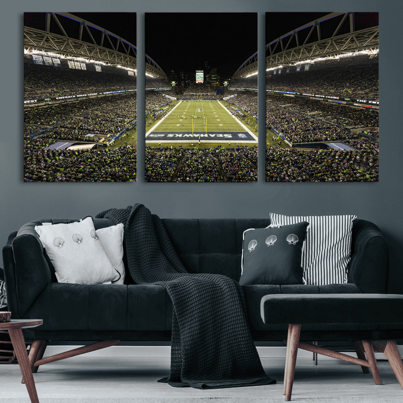 81900-MGV-CV-60X30-3P-Seattle Seahawks Football Team Print Wall Art - Seattle Century Link Field Stadium Wall Art Canvas